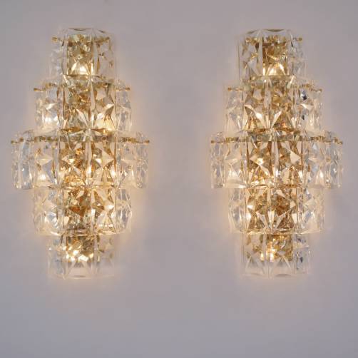 Kinkeldey large wall lights/sconces, pair, gold plated gilt & 46 crystals, 1970`s ca, German